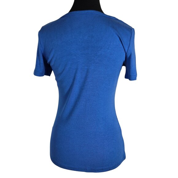 NWOT | Royal Blue Ribbed Knit Short Sleeve Top Asymmetrical Cutout | Medium - Picture 2 of 5